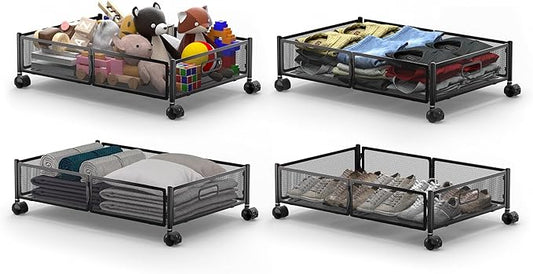 YEEBONIX Under Bed Organizer, Storage Bins Under Bed, 60L Underbed Storage Bins for Bedroom Clothes Shoes Blankets (Black, 4 Pack)