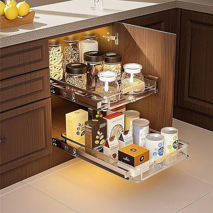 taiheis 2 Pack Expandable Pull Out Cabinet Organizer，Side Mounting 12.3~18.5"x22.5"Cabinet Pull Out Shelves, Expandable Slide Out Spice Rack for Kitchen Bathroom Office