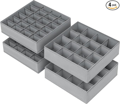 Joyoldelf Sock Drawer Organizer Divider 4 Packs Underwear Organizer, 2 x 24 Cell + 2 x 16 Cell Closet Organizers and Storage Sock Holders for Storing Socks, Handkerchiefs, Ties, Belts (Grey)