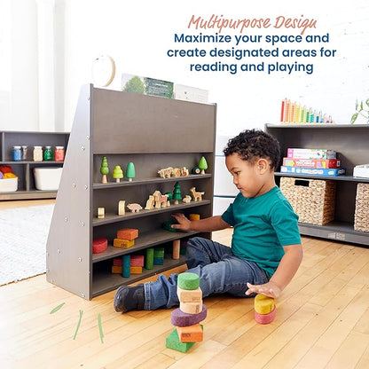 ECR4Kids Streamline Single-Sided Book Display with Storage, Classroom Bookshelf, Grey Wash