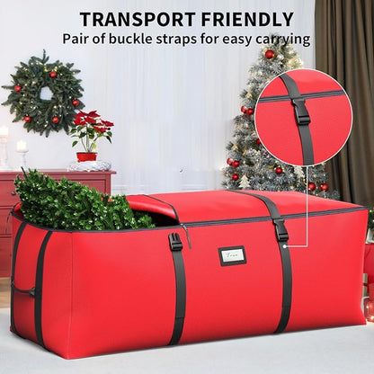 7.5Ft Christmas Tree Storage Bag, Fit up to Artificial Xmas Trees, with Double Zipper & Buckle Straps, Handles for Easy Carry, 600D Oxford Fabric Waterproof and Dustproof. (Red)