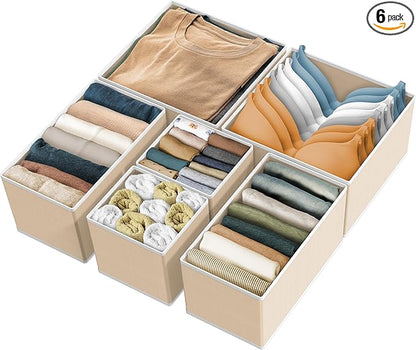 Simple Houseware Underwear Drawer Organizer for Lingerie/Undergarment/Bra/Panty/Sock/Onesie, Set of 6, Beige