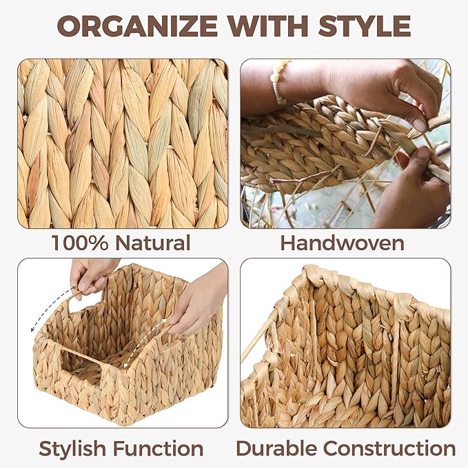2-Pack Wicker Basket Set - Water Hyacinth Pantry Organizers and Storage w/Handles, For Home, Bedroom, Kitchen, & More - 100% Earth Friendly Woven Rattan, Simple Open Shape Decorative Baskets
