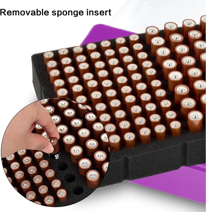 Battery Storage Organizer Case, Battery Vault Box Holder Container for 134pcs AA AAA Batteries, Garage Organization Carrying Bag Fits Home Kitchen Warehouse, Purple (Batteries Not Include)