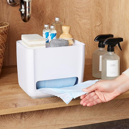 YouCopia SinkSuite Trash Bag Dispenser, Standing Garbage Bag Organizer with Removable Lid and Cradle for Storage, Speckled White