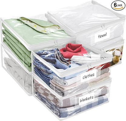 Plastic Storage Bags with Easy-Glide Zipper, Pack of 6, Durable Clear Vinyl Zippered Storage Bags for Clothes Sweaters Comforters Blankets Sheets Bedding (21.6 x 13.7 x 12.4 Inch)