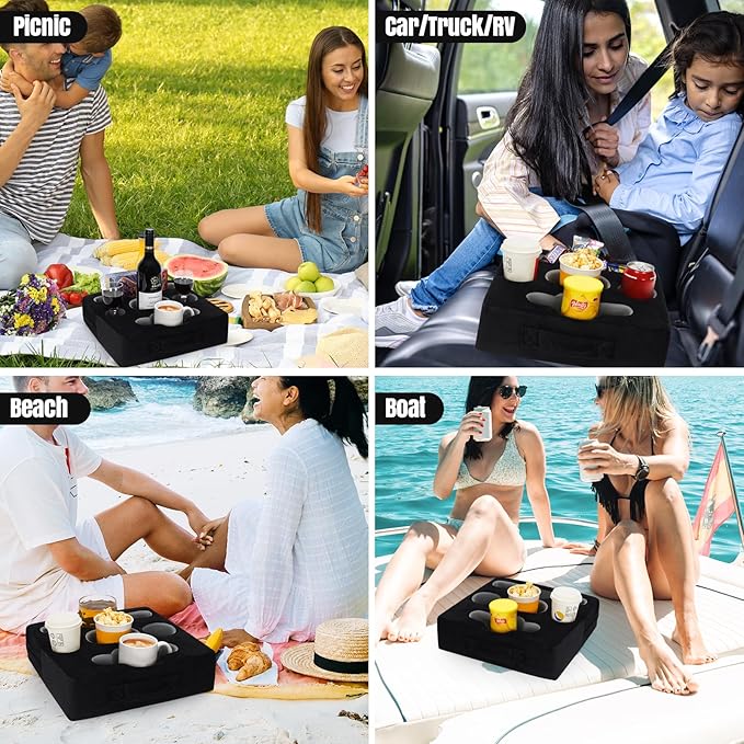 STBoo Couch Cup Holder Pillow Tray - Sofa Drink Cup Holder Cozy Buddy | Bed Caddy Organizer for Remote, Snacks Beverage, Phones, Tablet | Use it on Car, Pack, Beach, RV, Boat, Bedroom (Black)
