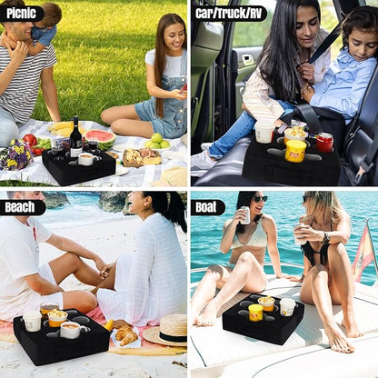 STBoo Couch Cup Holder Pillow Tray - Sofa Drink Cup Holder Cozy Buddy | Bed Caddy Organizer for Remote, Snacks Beverage, Phones, Tablet | Use it on Car, Pack, Beach, RV, Boat, Bedroom (Black)