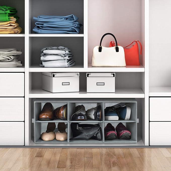 Sorbus Shoe Organizer Bin, 6 Section Cubby Shoe Shelves, Foldable Portable Detachable Closet Organizer Storage for Home Organization
