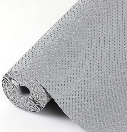 Hersvin Shelf Liners, 12in x 20ft Kitchen Drawer Mats, Non-Adhesive EVA Cupboard Protector, Cabinet Lining (Light Gray/Dot)