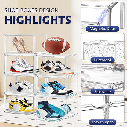 EZJOB Acrylic Clear Shoe Storage Boxes Size 12, Transparent Display Case for Sneaker Collections, Baseball Caps, Hat Organizer Dust-free Shoe Cubbies Stackable Sneaker Boxes