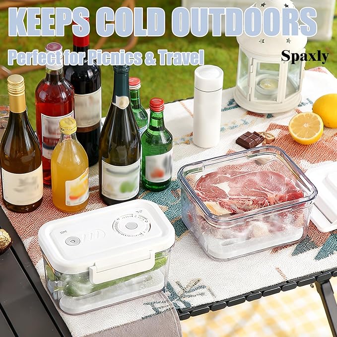 SPAXLY Manual Vacuum Sealer Containers, Airtight Food Storage Boxes with Hand Pump for Freshness, BPA-Free, Leakproof Seal for Lunch, Meat, Fruit, Leftovers, Fridge & Camping Use (1320ml)