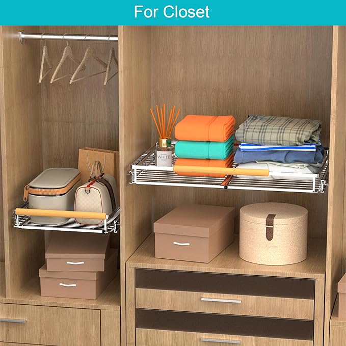 iPEGTOP 2 Pack Pull Out Cabinet Drawer Shelf Organizer, Extendable Sliding Slide Out Pantry Shelves Storage Heavy Duty for Kitchen Cabinets Under Sink, Adjustable Width 17.1~28" W x 22.4" D