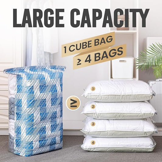 TAILI Vacuum Storage Bags 4 Pack, Jumbo Cube (31x40x15 Inch), Vacuum Seal Bags for Beddings, Comforters, Pillows, Clothes, Space Saving for Closet and Home Storage, Blue Coastline
