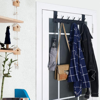 WEBI Over The Door Hook Door Hanger:Over The Door Towel Rack with 6 Coat Hooks for Hanging,Door Coat Hanger Towel Hanger Over Door Coat Rack for Towels,Clothes,Back of Bathroom,Black,2 Packs