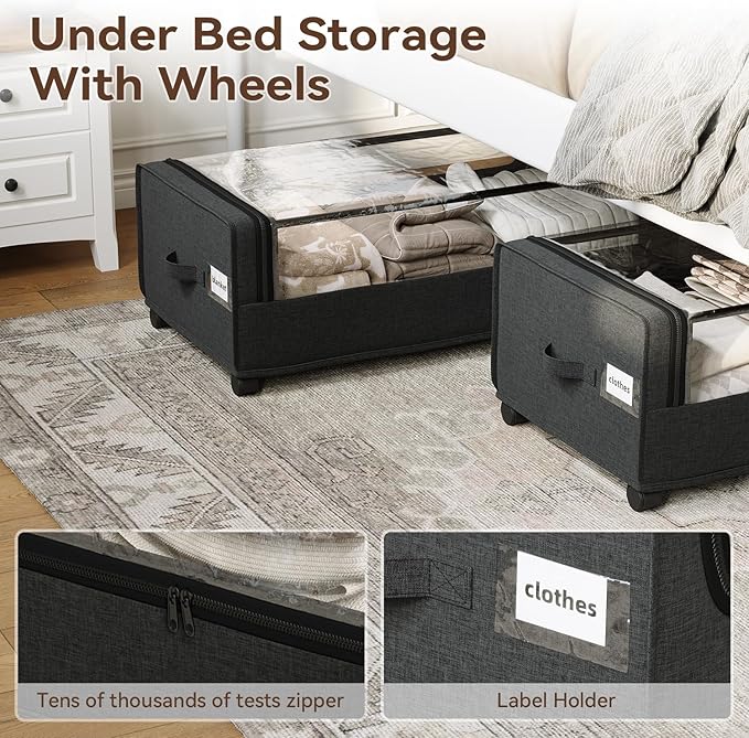 VicHomey Under Bed Storage With Wheels, XXXXL Large Underbed Storage Organizer, 90L Capacity, for Shoes, Clothes, Blankets, Bedding