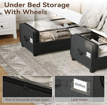 VicHomey Under Bed Storage With Wheels, XXXXL Large Underbed Storage Organizer, 90L Capacity, for Shoes, Clothes, Blankets, Bedding