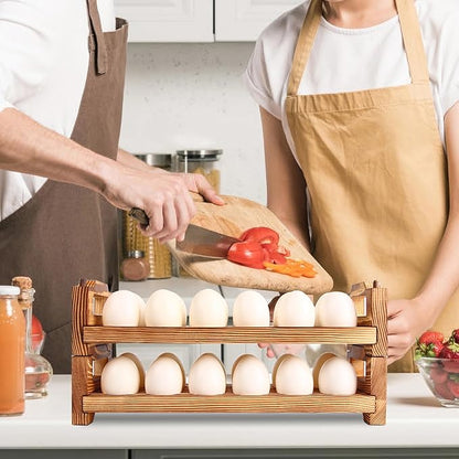 CVHOMEDECO. Wooden Egg Holder Fresh Egg Holders Countertop Firewood Egg Collecting Rack for Gathering Fresh eggs, Stackable with 24 eggs, Home Kitchen Organizer, Set of 2 PCS