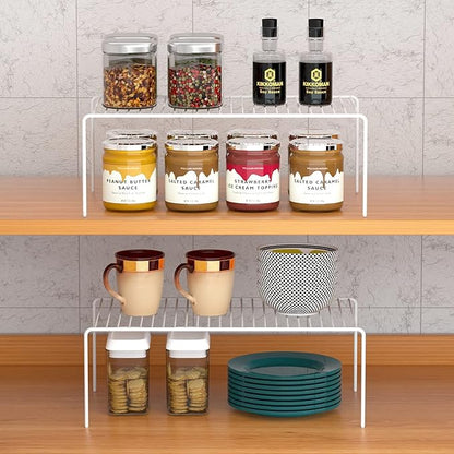 iPEGTOP Set of 2 Kitchen Cabinet Shelf Organizer, Medium (13 x 9.4 Inch) Bathroom Cabinet Organization Wire Shelf Rack, Rustproof Storage Space Saver Shelves for Countertops Pantries Utensils -White