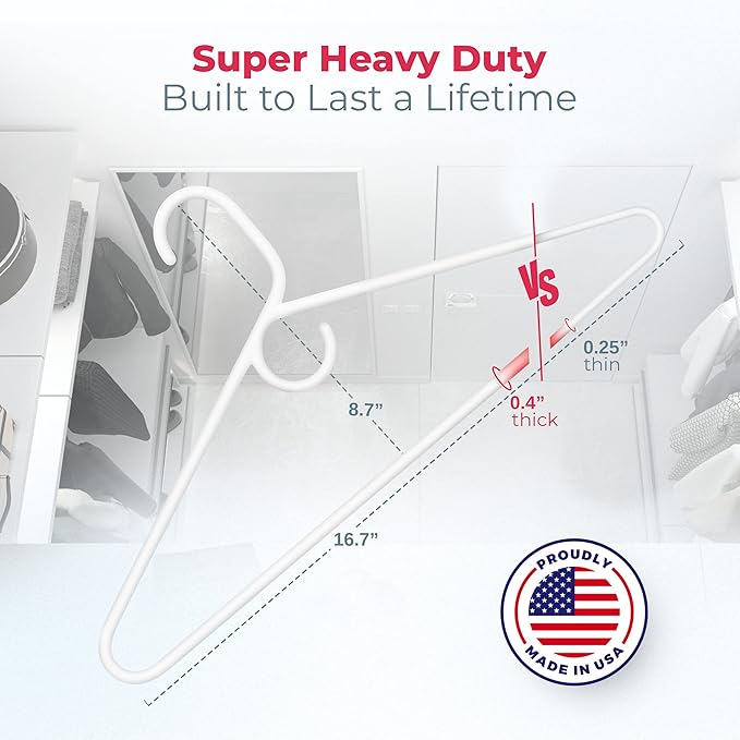 Neaties Super Heavy Duty Clothes Hangers 50+ Pack (72 Count) – Made in The USA - 10lb Capacity, Thick Plastic Hangers for Pants, Coats, Jackets, Jeans and Adult Clothing – Gray