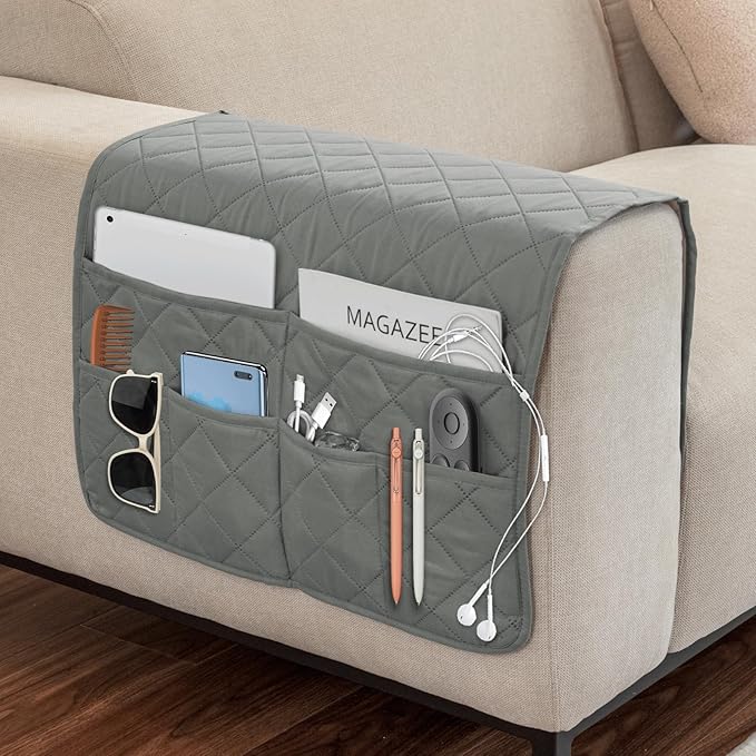 Gloserin Remote Control Holder for Recliner,Armchair Caddy,Non Slip Sofa Armrest Storage Organizer for Recliner Couch with 6 Pockets for TV Remote,Cell Phone,Magazine (Grey)