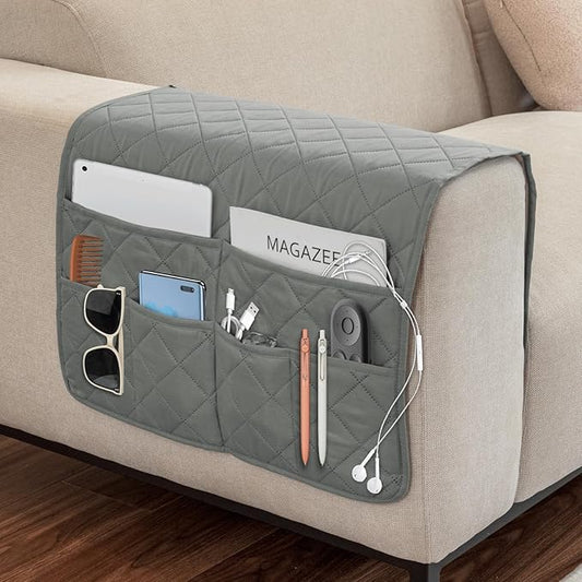 Gloserin Remote Control Holder for Recliner,Armchair Caddy,Non Slip Sofa Armrest Storage Organizer for Recliner Couch with 6 Pockets for TV Remote,Cell Phone,Magazine (Grey)