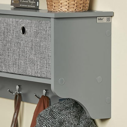 SoBuy Wall Shelf with Hooks, Coat Rack Wall Mount with Shelf Entrywall Storage Cabinet Unit with 3 Baskets 5 Hooks, Grey, FRG282-HG