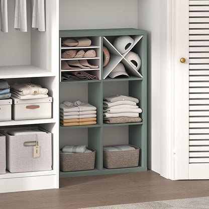 Furinno Cubic Closet Organizers and Storage, 6-Cube Closet Organizer, Open Shelf Closet Storage, Extra Thick Frame for Wardrobe, Bedroom, Living Room, Sage Green