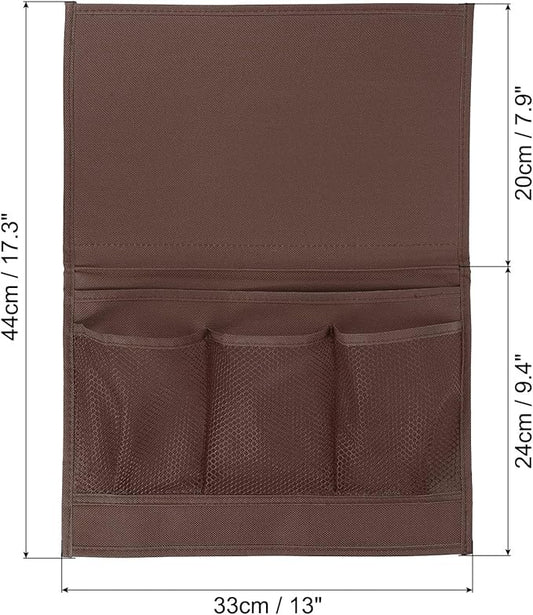 PATIKIL Bedside Caddy, Bedside Organizer with 5 Pockets, Brown, Canvas, Minimalist Style