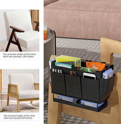 Frjjthchy Bedside Caddy, Bed Organizer with 11 Pockets and Power Strip Holder,Versatile Bedside Storage Caddy for Home,Dorm,Bunk,Hospital,Crib Bed (2 Pack Black)