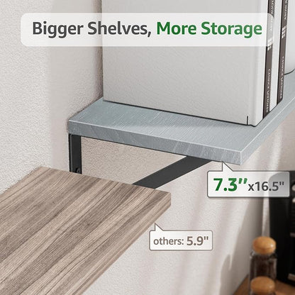 Wall Shelves 7.3" Deep Set of 4, Solid Paulownia Wood Wider Longer Sturdy Easy to Install Wall Mounted Bookshelves Storage Shelves Bathroom Home Office Laundry Room Bedroom Organizer Gray