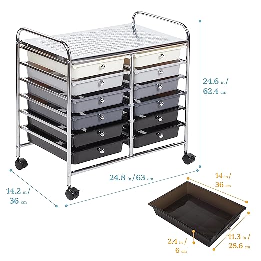 ECR4Kids 12-Drawer Value Mobile Organizer, Storage Cart, Grey Ombre