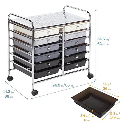 ECR4Kids 12-Drawer Value Mobile Organizer, Storage Cart, Grey Ombre