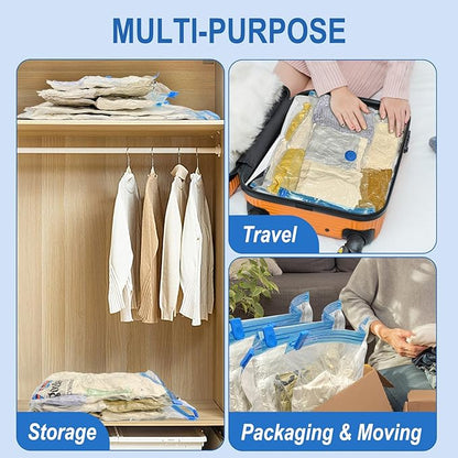 Fygrip 16 Combo Vacuum Storage Bags with Hand Pump, 4 Jumbo + 4 Large + 4 Medium + 4 Small Plastic Packaging Bags, 80% Space Saver Vacuum Seal Bags for Clothing, Travel Lugggage, Blankets, Comforters