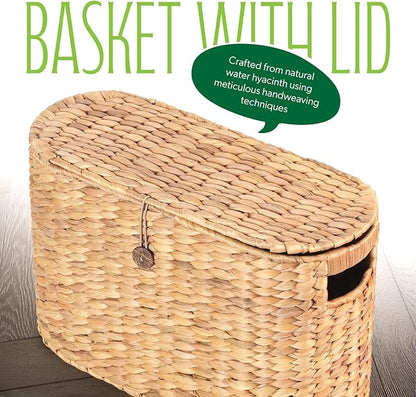Toilet Papers Storage, Water Hyacinth Baskets with Lid, Water Hyacinth Toilets Paper Basket for Storage, Toilets Paper Holder Wicker Basket, Toilet Papers Organizer, Bathroom (with Lid Model 2)