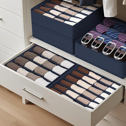 Joyoldelf Sock Drawer Organizer Divider 2 Packs Underwear Organizer, 24 Cell + 16 Cell Closet Organizers and Storage Sock Holders Organizers for Storing Socks, Handkerchiefs, Ties, Belts (Navy Blue)