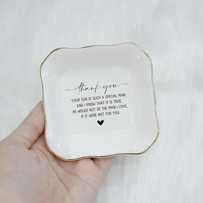 HatafaFurni Jewelry Tray for Unique Mother of the Groom Gift, Thank You For Raising the Man of My Dreams Ring Dish, Mother in Law Trinket Tray Gift from Daughter In Law, Ceramic Ring Dish Holder