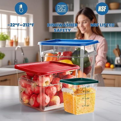 BIEAMA 4 Pack Food Storage Containers with Lids, 4 Quart Square Commercial Food Containers, NSF, Polycarbonate, Clear