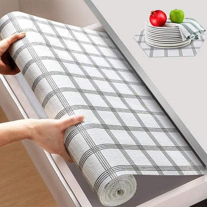 Beautysaid Shelf and Drawer Liner for Kitchen Cabinet, Non Adhesive Non Slip Shelf Paper Waterproof Washable Thickened for Dresser Pantry Shelve Bathroom Protector Liner(Plaid,18 in x 30 FT)