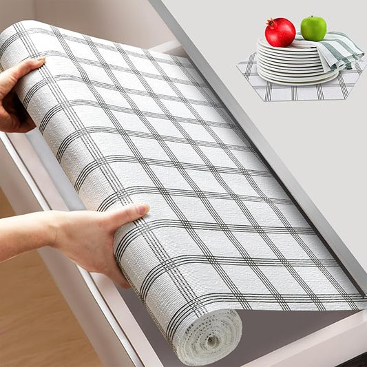Beautysaid Shelf and Drawer Liner for Kitchen Cabinet, Non Adhesive Non Slip Shelf Paper Waterproof Washable Thickened for Dresser Pantry Shelve Bathroom Protector Liner(Plaid,12 in x 30FT)