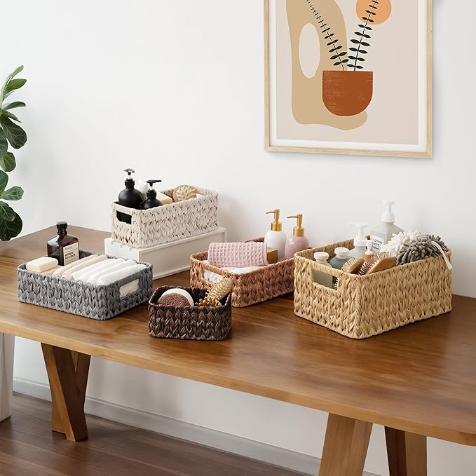 GRANNY SAYS Wicker Baskets for Organizing, Wicker Storage Basket for Shlef, Woven Baskets Oraganizer, Waterproof Vanity Basket for Towel, Home Organization, 3-Pack