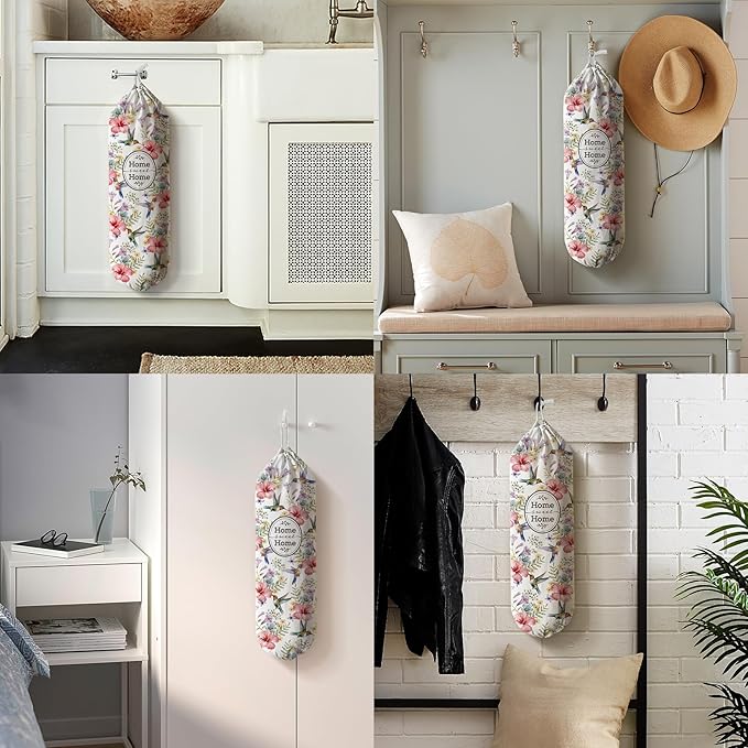 Hglian Hummingbird and Flower Plastic Bag Holder Storage Organizer Keeper Dispenser for Kitchen Extra Large