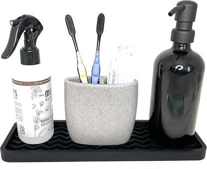 Happitasa Silicone Kitchen Sink Organizer Tray, Sponge Holder and Countertop Protector | Bathroom and Kitchen Soap Dish and Dispenser Tray (Black, 12" x 4", 9.2 Ounces, Zigzag)