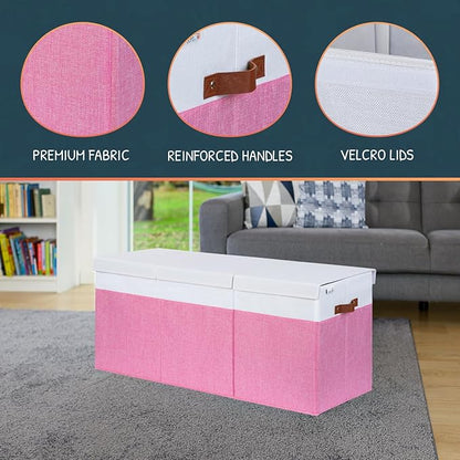 Extra Large Toy Storage Organizer with Lid - Sturdy, Collapsible Toy Chest Storage Box Design - Toys Bin with Dividers for Kids, Nursery, Bedroom, Playroom 37"x16"x14"