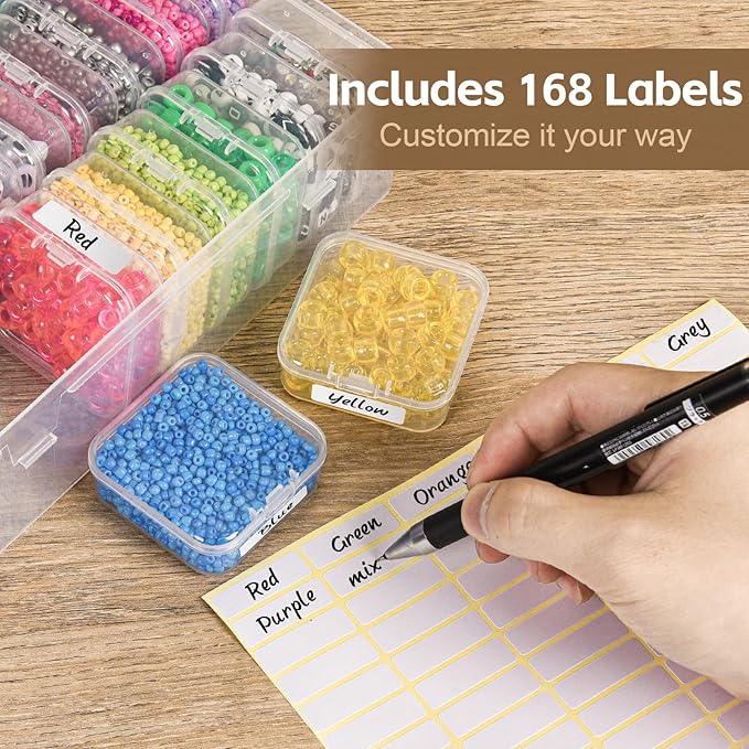 Bead Organizer Box, 62 Pcs Clear Bead Storage Containers, Craft Organizers and Storage with Hinged Lids and Labels, Small Plastic containers for DIY Jewelry, Seeds, Diamond Painting, Small Parts