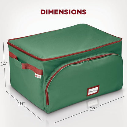 HOLDN’ STORAGE Premium Christmas Ornament Storage Container - Holds Up to 72-4” Ornaments Durable 600D Fabric - Adjustable Dividers - 3 Individual Trays - Metal Frame - Green