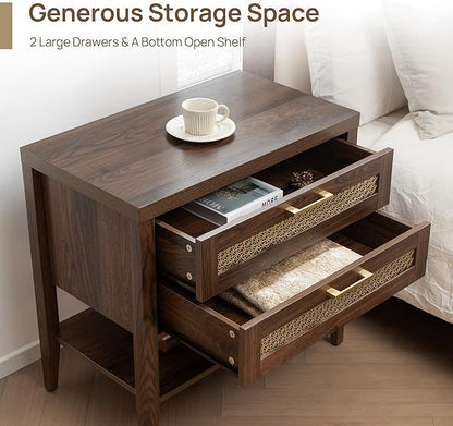 SICOTAS Night Stand Set 2 - Large Nightstands Sets of 2 with Drawers and Shelf, Rustic Bedside Table for Bedroom, Mid Century Modern Nightstand, 25.7" Tall Side End Table (Espresso Walnut, 2 Pieces)
