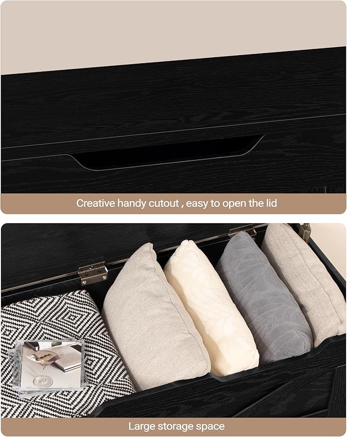 39.4" Storage Chest, Extra Large Storage Trunk with 2 Hinges, Wooden Box Bench, Lift-Top Organizer Chest, Shoe Bench for Entryway, Bedroom, Living Room, Black SB03404X