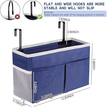Frjjthchy Bedside Storage Organizer 5 Pockets with 4 Hooks Hanging Storage Bag for Headboards/Bunk Bed (2Pack Dark Blue)