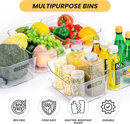 12 Pack Clear Plastic Storage Bins, Acrylic Organizer and Containers with Handle for Pantry, Cabinet, Closet, Refrigerator, Freezer, Bathroom, Kitchen Under Sink Storage